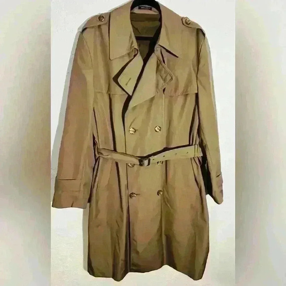 Vintage St Michael Mens Trench Coat Beige Tan Long Double Breasted Overcoat - Picture 2 of 5